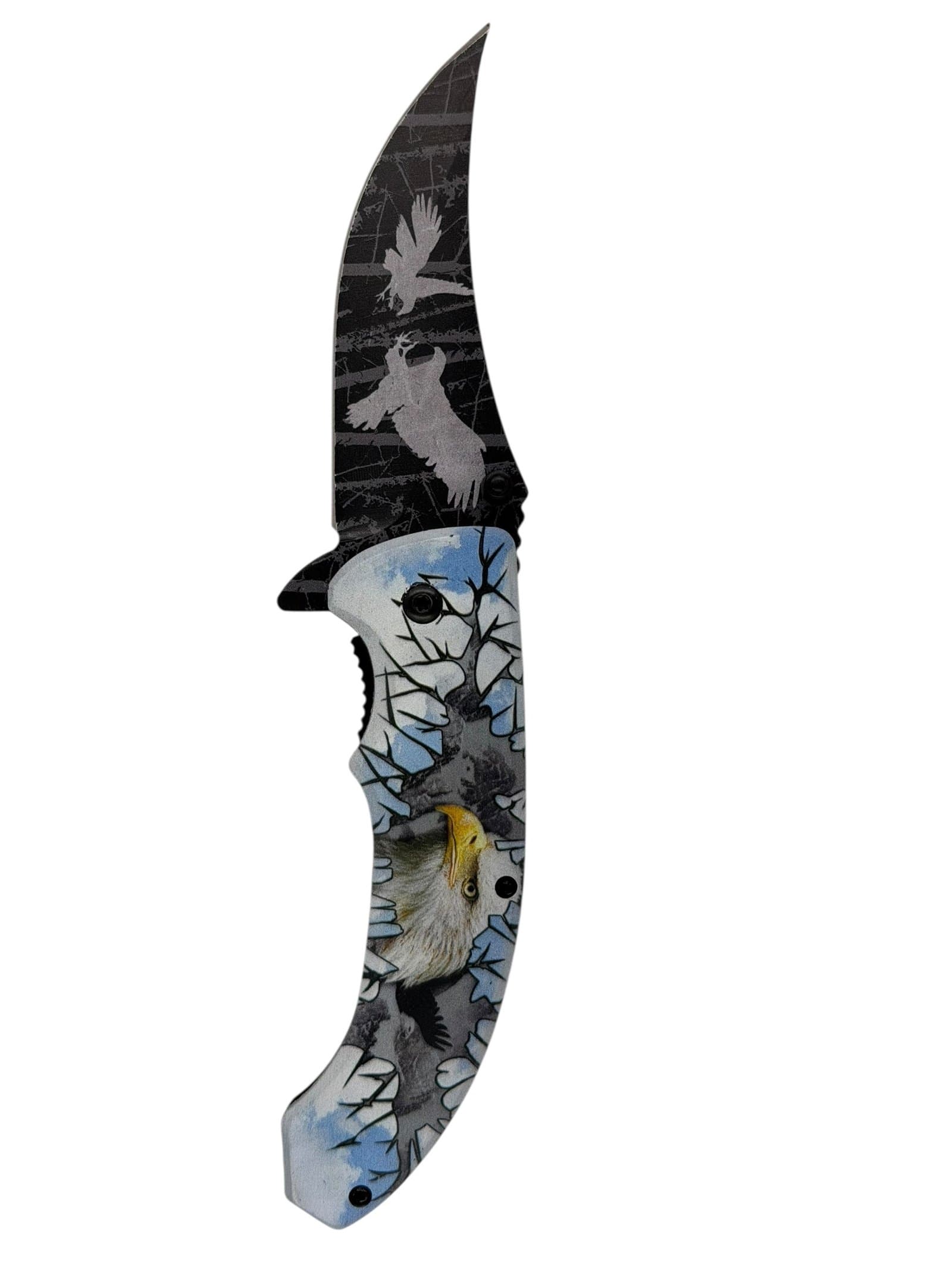 Bald Eagle Winter Forest Folding Pocket Knife – Black Graphic Blade